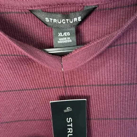 Structure Long Sleeve ribbed pullover, boatneck,thin stripe, color wine/black - Picture 3 of 9